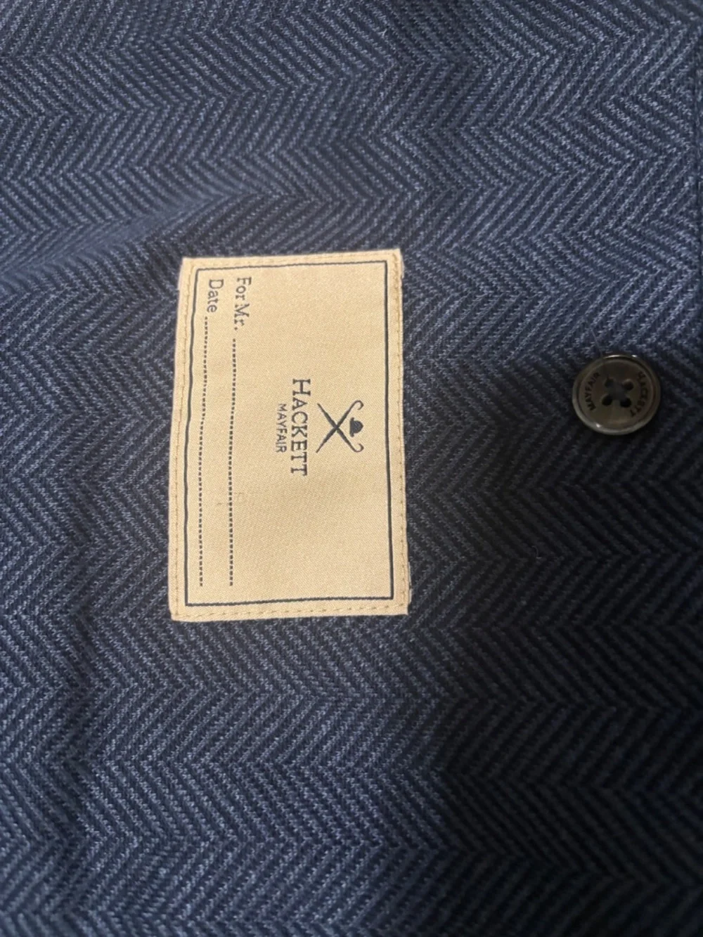 Hackett Mayfair Herringbone Blue Linen Cotton Blazer Jacket Half Lined US 40R